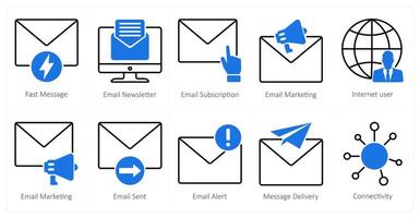 A set of 10 seo icons as fast message, email newsletter, email subscription vector