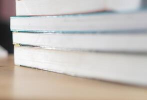 Closeup of stacked old books and textbook photo