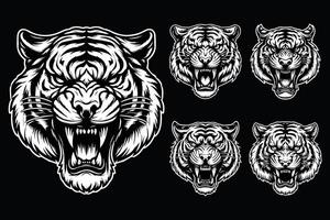 Dark Art Vicious Beast Tiger Head Black and White Illustration vector