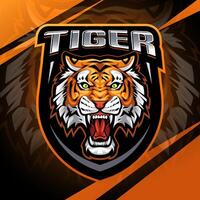 Tiger head esport mascot logo design vector