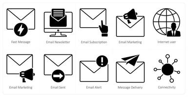 A set of 10 seo icons as fast message, email newsletter, email subscription vector