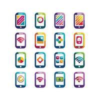 Mobile, laptop and social icons set vector