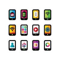 Mobile laptop and social icons set vector