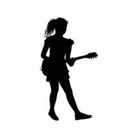 A female guitarist musician in detailed silhouette playing her guitar musical instrument. vector