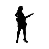 A female guitarist musician in detailed silhouette playing her guitar musical instrument. vector