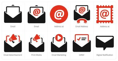 A set of 10 web marketing icons as email, address at, email address vector