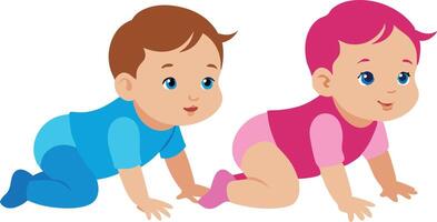 Two babies are laying on their stomachs vector