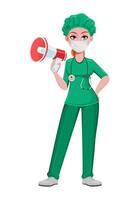 Beautiful woman doctor holding loudspeaker vector