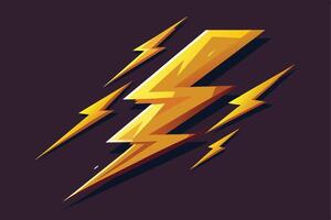 A digitally drawn illustration of a golden lightning bolt, depicted against a dark purple background. Multiple lightning bolt shapes form a dynamic composition. vector