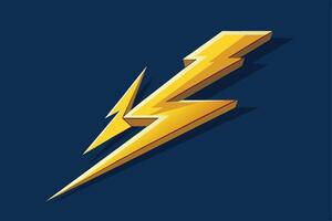 A digital illustration of a golden lightning bolt against a navy blue background. vector