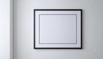 Blank picture frame on white wall mockup template photo