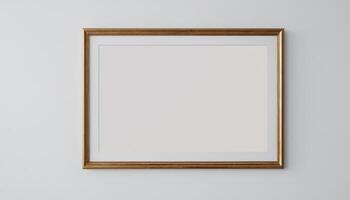 Blank picture frame on white wall mockup template photo