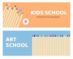 Set of art and kids school horizontal banner design vector