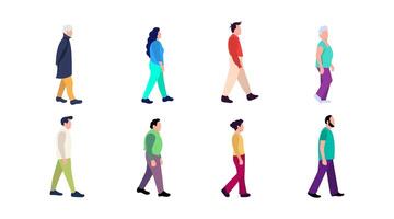 flat illustration of person walking pose vector