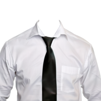 White shirt with black tie isolated on transparent background , png