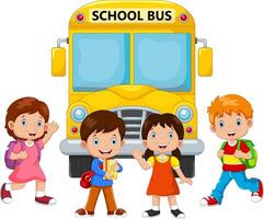 Happy Children And School Bus vector