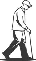 minimalist line art icon blind elderly walks with a cane logo symbol vector