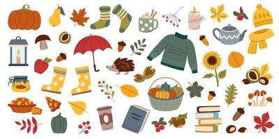 Autumn collection flat. Set of autumn elements. Autumn concept. Autumn clipart. Autumn objects set. vector