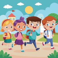 Kids Back To School Cartoon Drawing vector