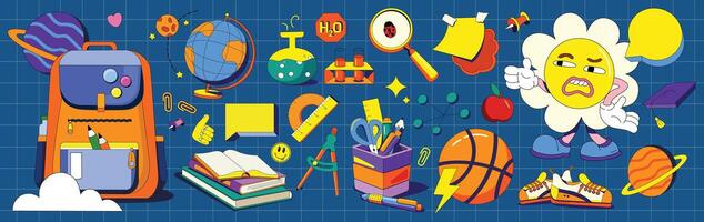 Big set with school subjects. flat illustrations vector