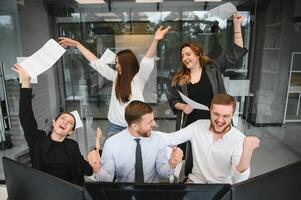 A group of business people partners during a set team meeting in the modern office. Teamwork concept photo