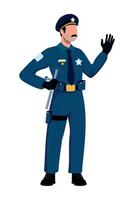 Police officer in uniform waving hands vector