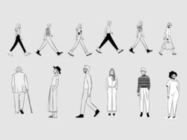 a set of people walking in different poses vector