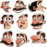 set cartoon-style male faces . face depicts various emotions vector