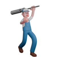 Technical A mechanic is running with his left hand carrying a large screwdriver while his right hand is clenched into a fist. 3D Male Mechanic png