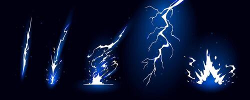 Lightning strike bolt silhouettes sequence illustration. vector