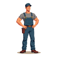 cartoon male construction worker standing with hands on hips png