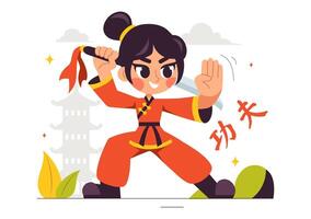 Illustration of People Performing Kung Fu in a Chinese Martial Arts Theme vector