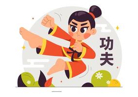 Kung Fu Practitioners Performing Martial Arts in a Flat Style Cartoon Background vector