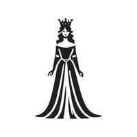 Medieval Queen Clipart Design - Queen illustration in black and white vector