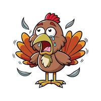 Funny Crying Cartoon Turkey Illustration - Emotional Thanksgiving Character vector