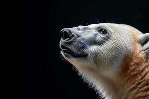 A white polar bear is looking up at the sky photo