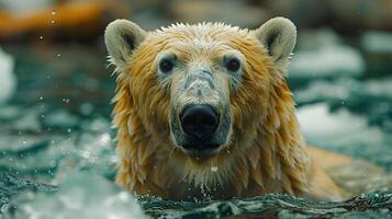 Polar Bear Emerging from Water - Realistic Wildlife Photography photo