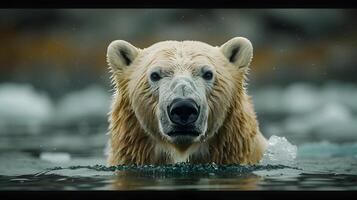 Polar Bear Swimming in Icy Water Realistic Image photo