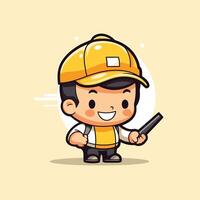 A cartoon character wearing a hard hat and holding a pencil vector