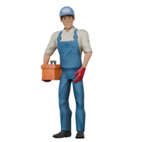 of Male Mechanic. A male mechanic is standing with his left hand carrying a toolbox, as if preparing to repair. Car Repair Professional png