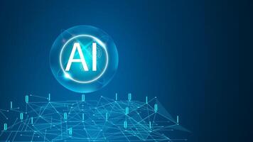 Ai logo blue or Artificial intelligence background. Machine learning design data transfer with glowing circle, abstract line and biner vector