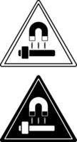 Signs Block Magnet. Black and White Icons. Magnet Attracting Iron Axe. Danger Warning Sign vector