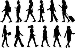 walking woman silhouettes in different poses vector