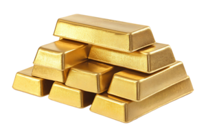 Gold bars stacked high isolated on transparent background. png