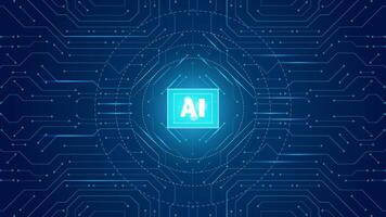 Artificial intelligence icon or AI circuit board. Abstract modern technology blue dark background. editable vector