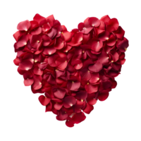 Red rose petals in heart shape isolated on transparent background png