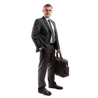 Confident businessman with briefcase on transparent background photo