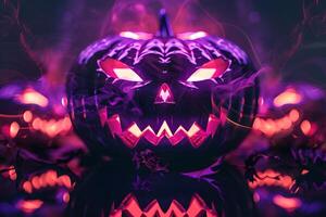 Luminous purple neon pumpkin Jack, Halloween photo