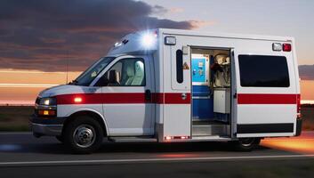 Motionblurred wallpaper depicting an emergency scene with an ambulance sirens blaring and spinning lights photo