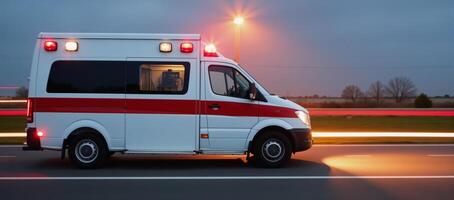 Motionblurred wallpaper depicting an emergency scene with an ambulance sirens blaring and spinning lights photo